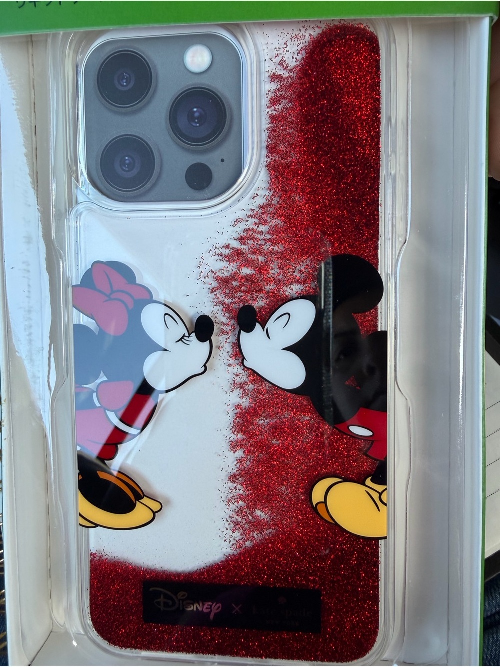 Disney Minnie & Mickey Kiss Red Glitter Clear Phone Case